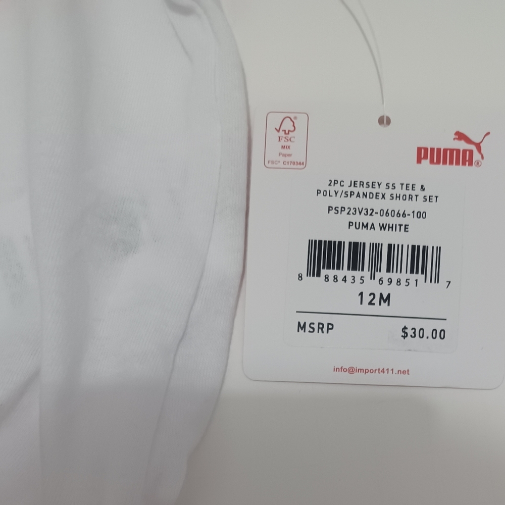 Puma Kids Girl 2 Pcs Brand Logo Tee and Shorts Set, White/Neon Pink Size 12M - Picture 5 of 11